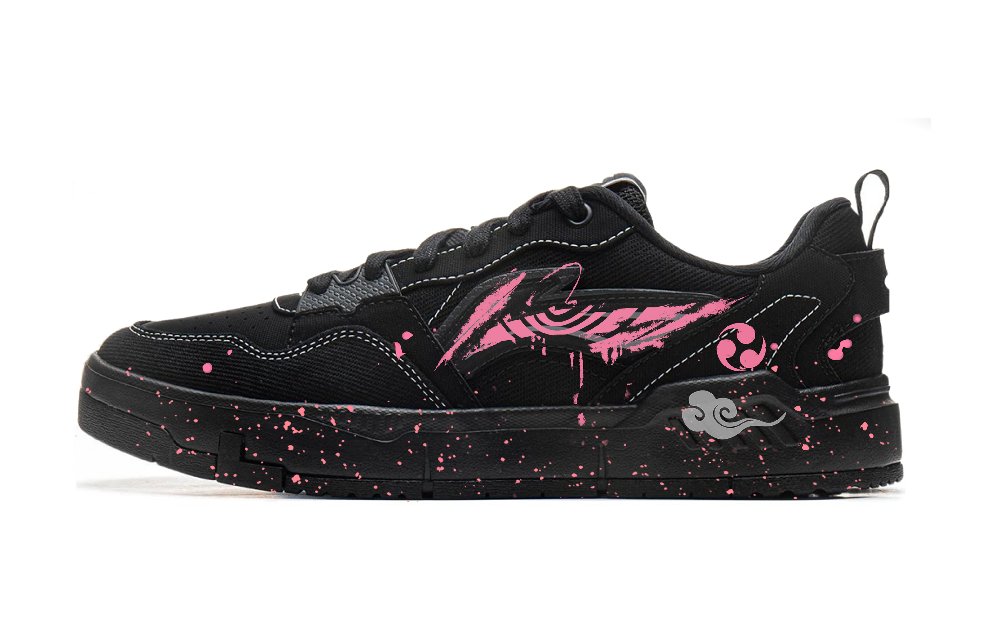LiNing Yuan Chu Slip Resistant Abrasion Resistant Low top Skateboard Shoes Men's Pink Black