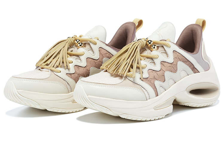 LI NING 1990 Heart Dance Anti Slip Wear Resistant Low Top Casual Shoes Women's White Yellow Umber