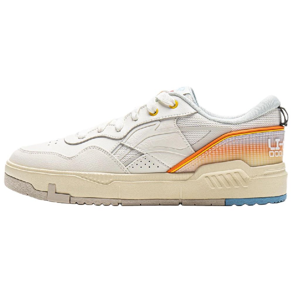 LiNing Common 80s Abrasion Resistant Breathable Low Top Skateboard Shoes Men's White Yellow