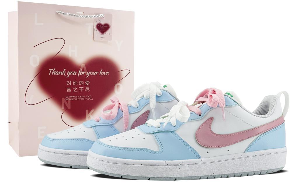 Nike Court Borough Anti Slip Wear Resistant Low Top Skateboard Shoes Women's Blue Pink