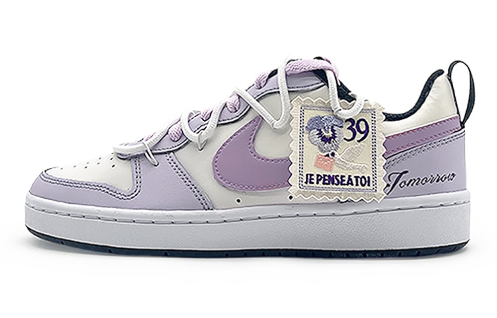 Nike Court Borough Low 2 Non-slip Lightweight Low-Top Skateboard Shoes GS White Purple
