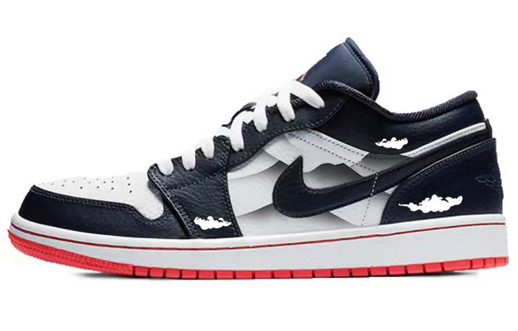 Jordan Air Jordan 1 Low-Top Vintage Basketball Shoes Unisex Black White Blue