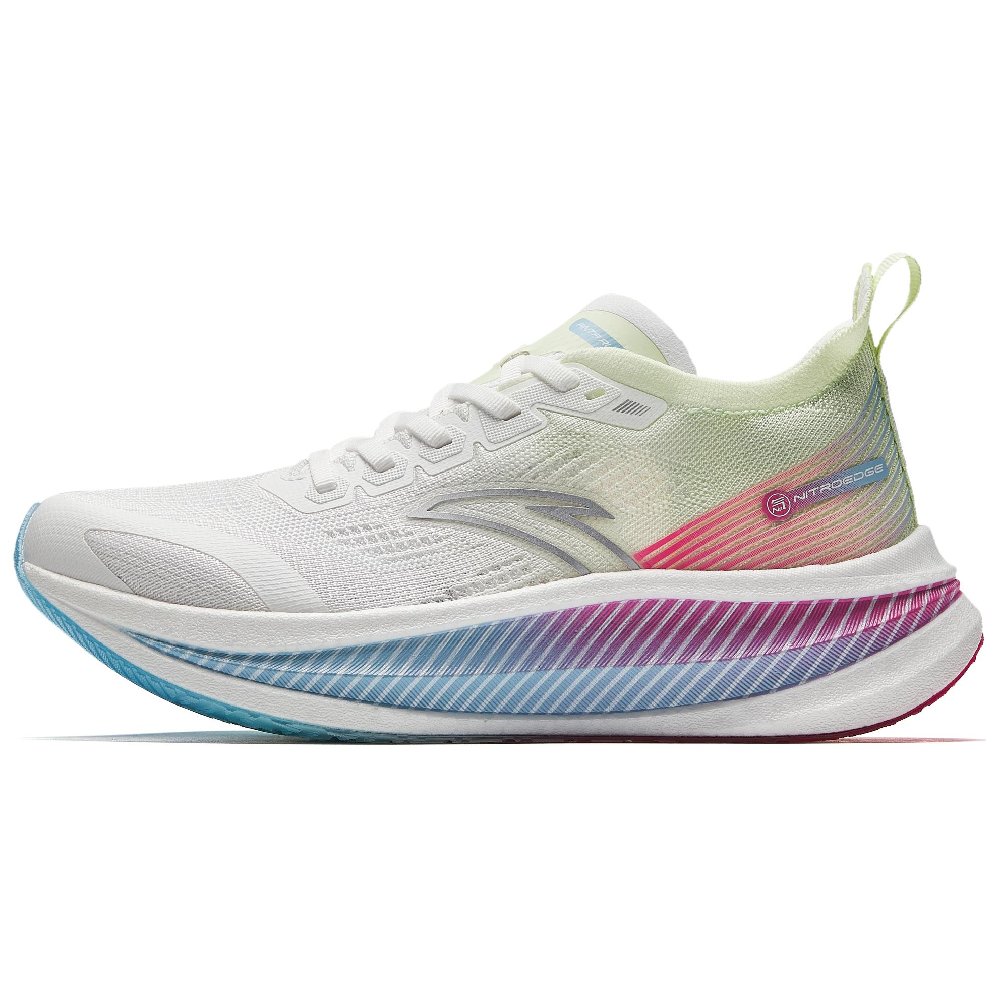 Anta Cushioned Wear Resistant Breathable Low Top Full Length Carbon Plate Running Shoes Women's White Blue