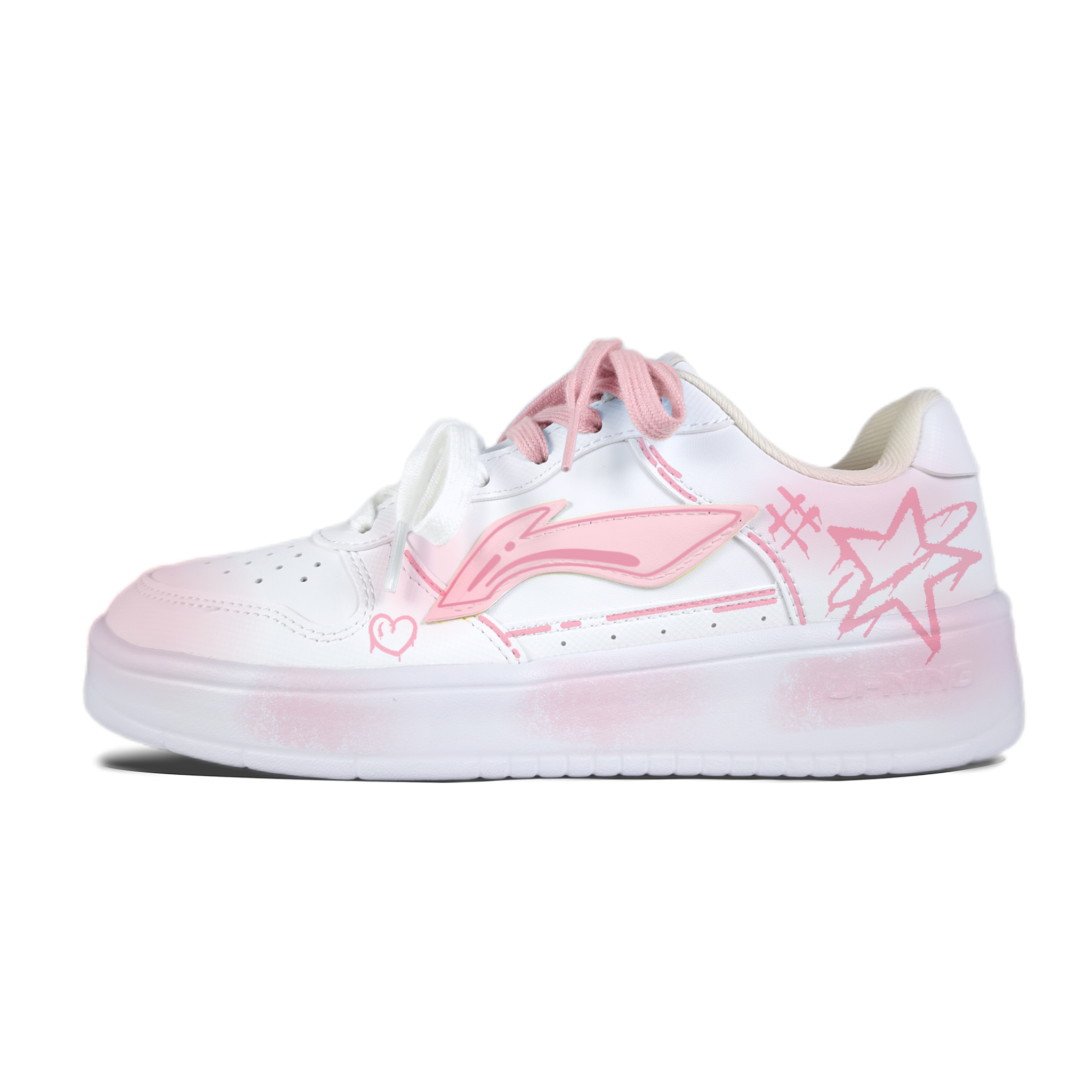 LiNing Pontoon Boats Blue Pink Stars Slip Resistant Shock Absorbers Lightweight Low top Skateboard Shoes Unisex White