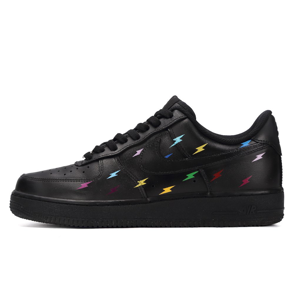 Nike Air Force 1 Thunder Lightning Abrasion Resistant Low Top Skateboard Shoes Unisex Multicolor Black
