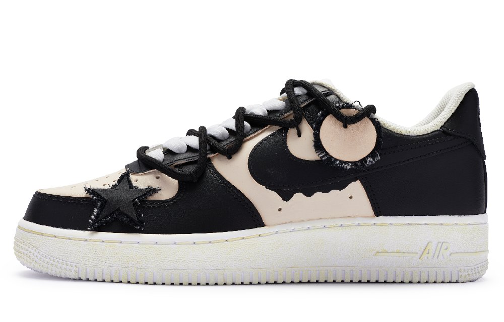 Nike Air Force 1 Low Top Skateboard Shoes Men's Black Beige