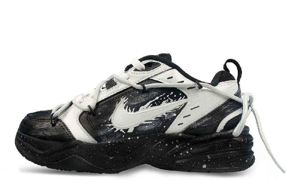 Nike Air Monarch 4 Slip Resistant Low Top Chunky Sneakers Unisex Silver Black