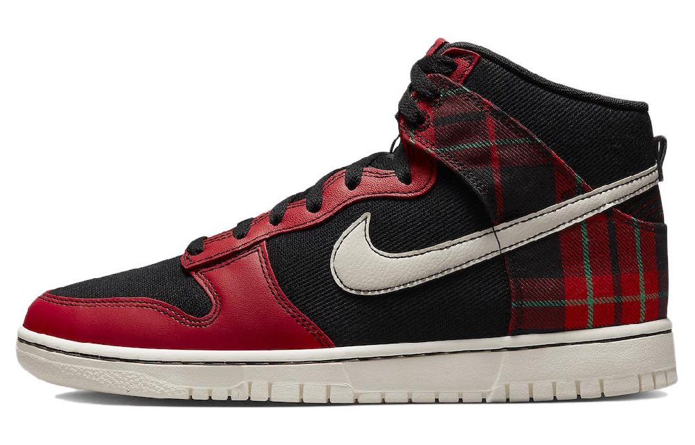 Nike Dunk High Se Tartan Plaid Black University Red