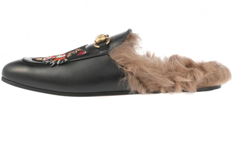 GUCCI Closed Toe Slippers Men's Black Fleece Lined
