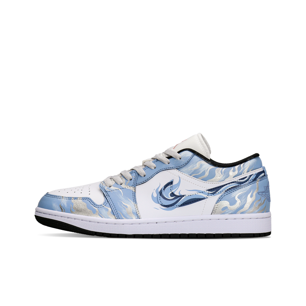 Jordan Air Jordan 1 Abrasion Resistant Low Top Skateboard Shoes Unisex White Blue Silver