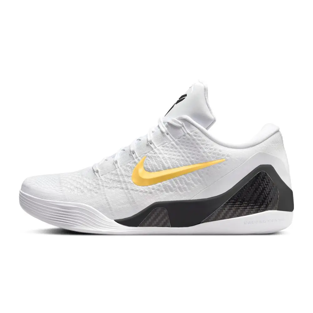 Nike Kobe 9 Shock Absorbers Slip Resistant Abrasion Resistant Low top Basketball Shoes Unisex White Black Gold