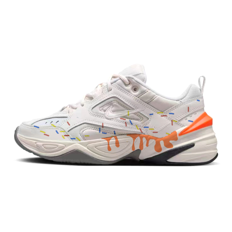 Nike M2K Tekno Anti-Slip Wear-Resistant Low-Top Chunky Sneakers Women's White Orange