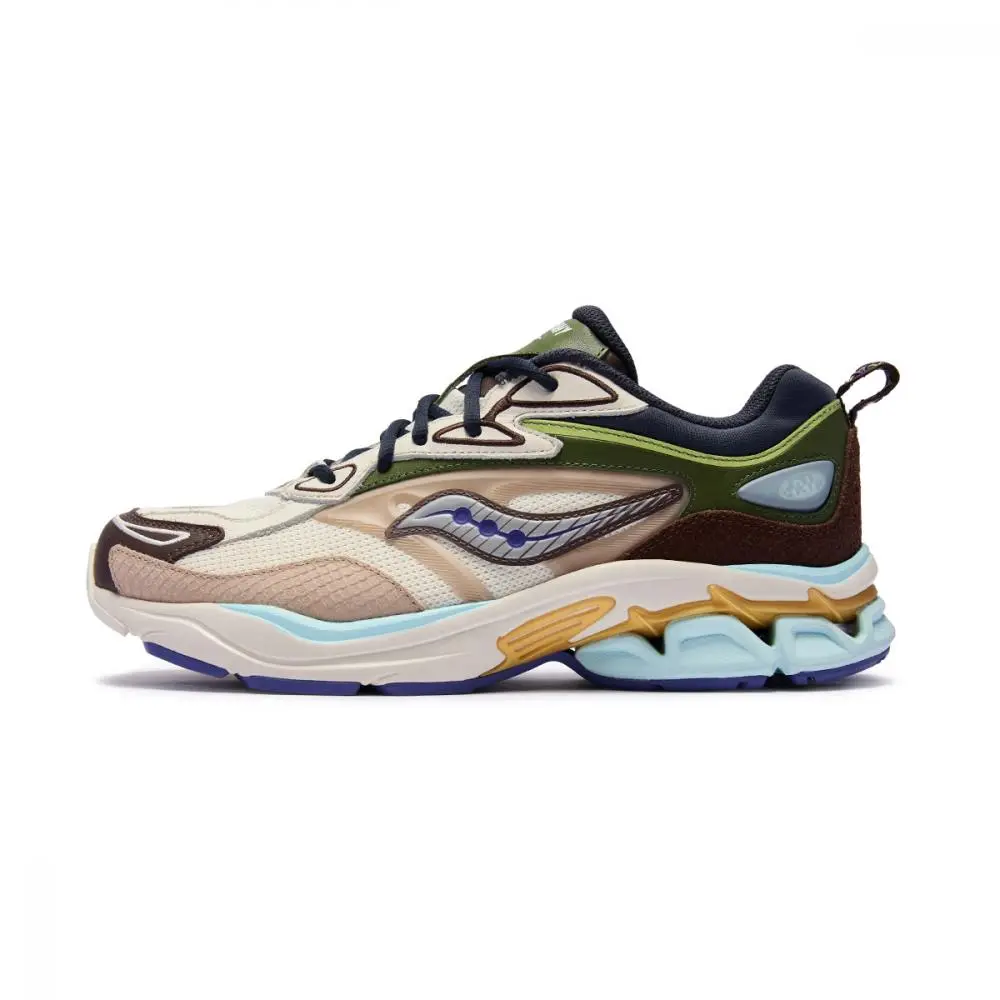 Saucony GRID FUSION Breathable Low Top Casual City Commute Running Shoes Unisex Beige Green Brown