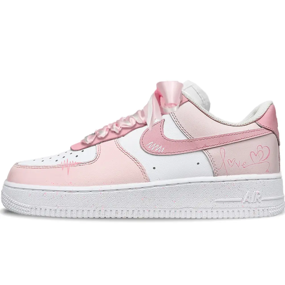 Nike Air Force 1 Heart Icon Abrasion Resistant Low top Skateboard Shoes Unisex Pink White