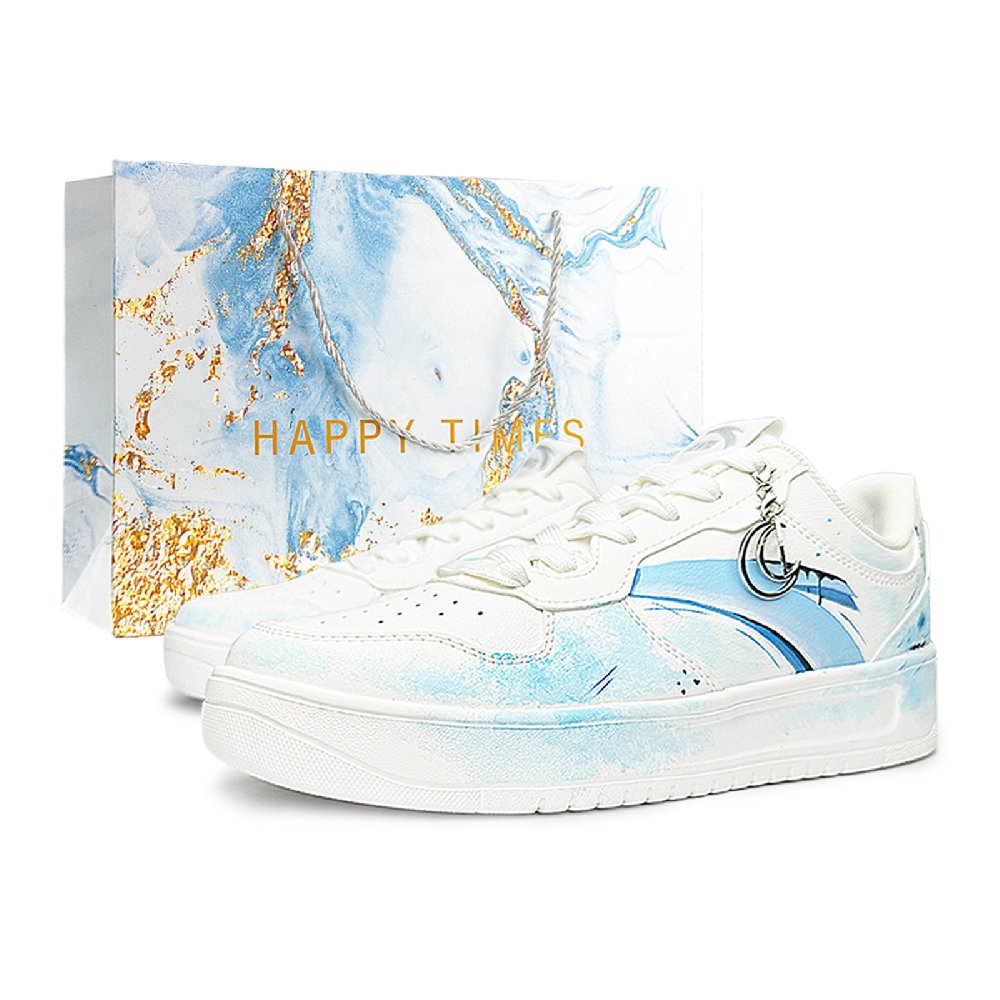 Anta Relaxed Slip Resistant, Abrasion Resistant, Lightweight Low Top Skateboard Shoes Unisex White Blue