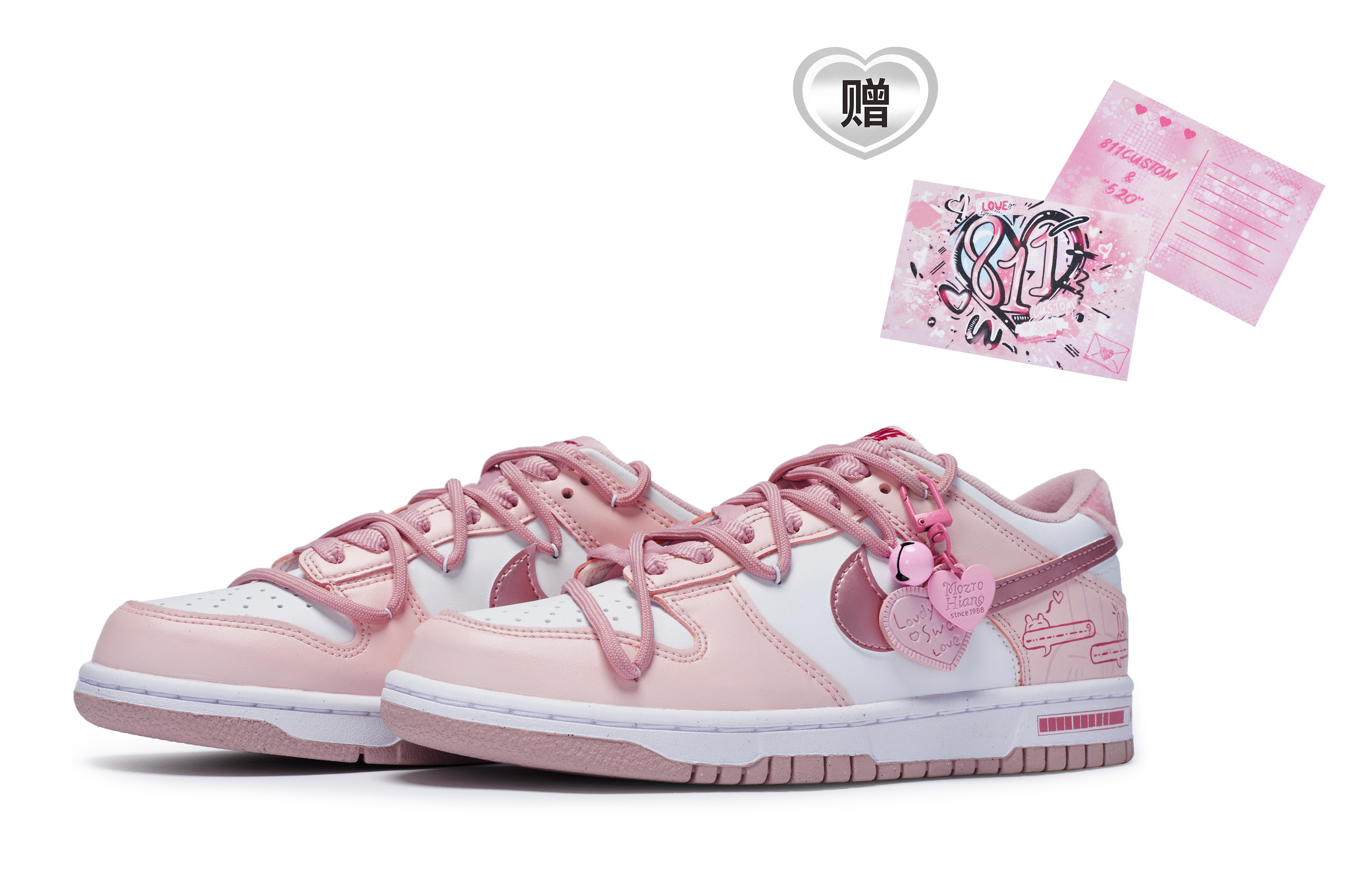 Nike Dunk 811 Manufacturing, Pink Bunny Journal Low Top Skateboard Shoes GS Pink White