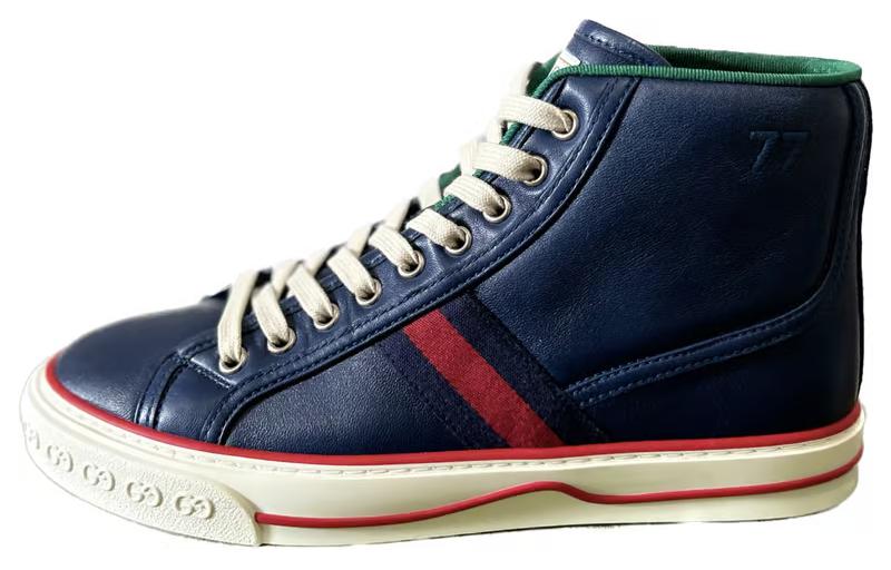 GUCCI Tennis 1977 High-Top Skateboard Shoes Men's Blue White