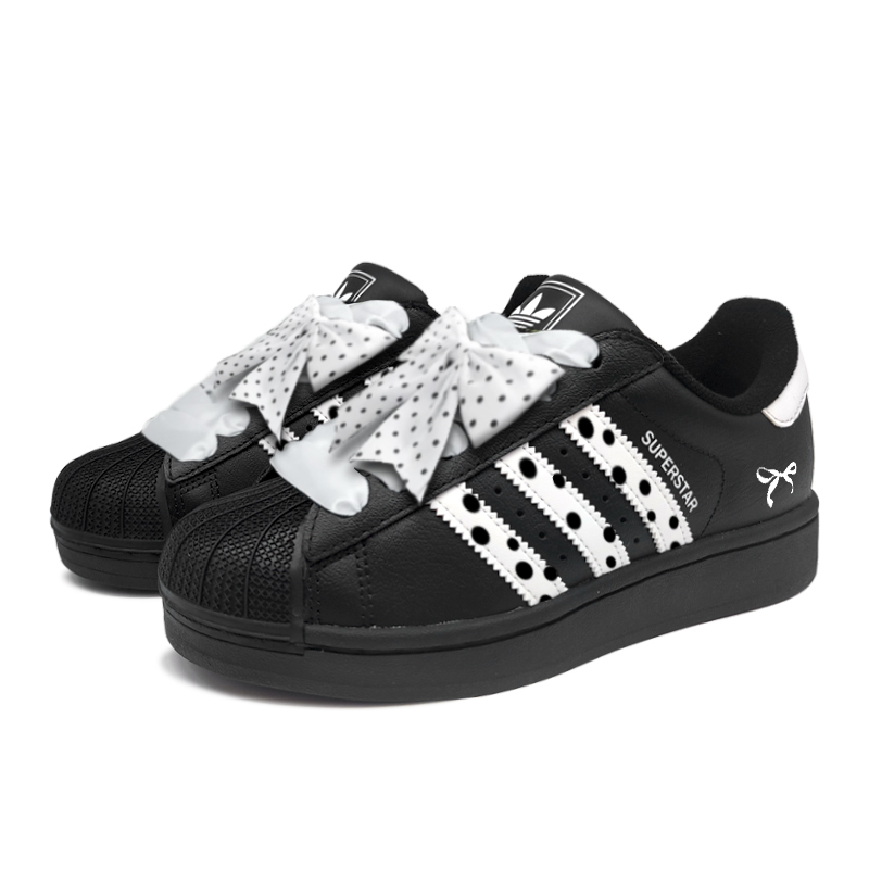 Adidas Originals SUPERSTAR Polka Dot Black Shell Abrasion Resistant Low top Skateboard Shoes Women's Black White купить в интернет-магазине Yoocart с быстрой доставкой по России.