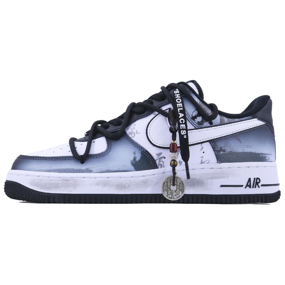 Nike Air Force 1 Ink Dragon SDS Wear resistant And Lightweight Low Top Skateboard Shoes Unisex Black White Blue