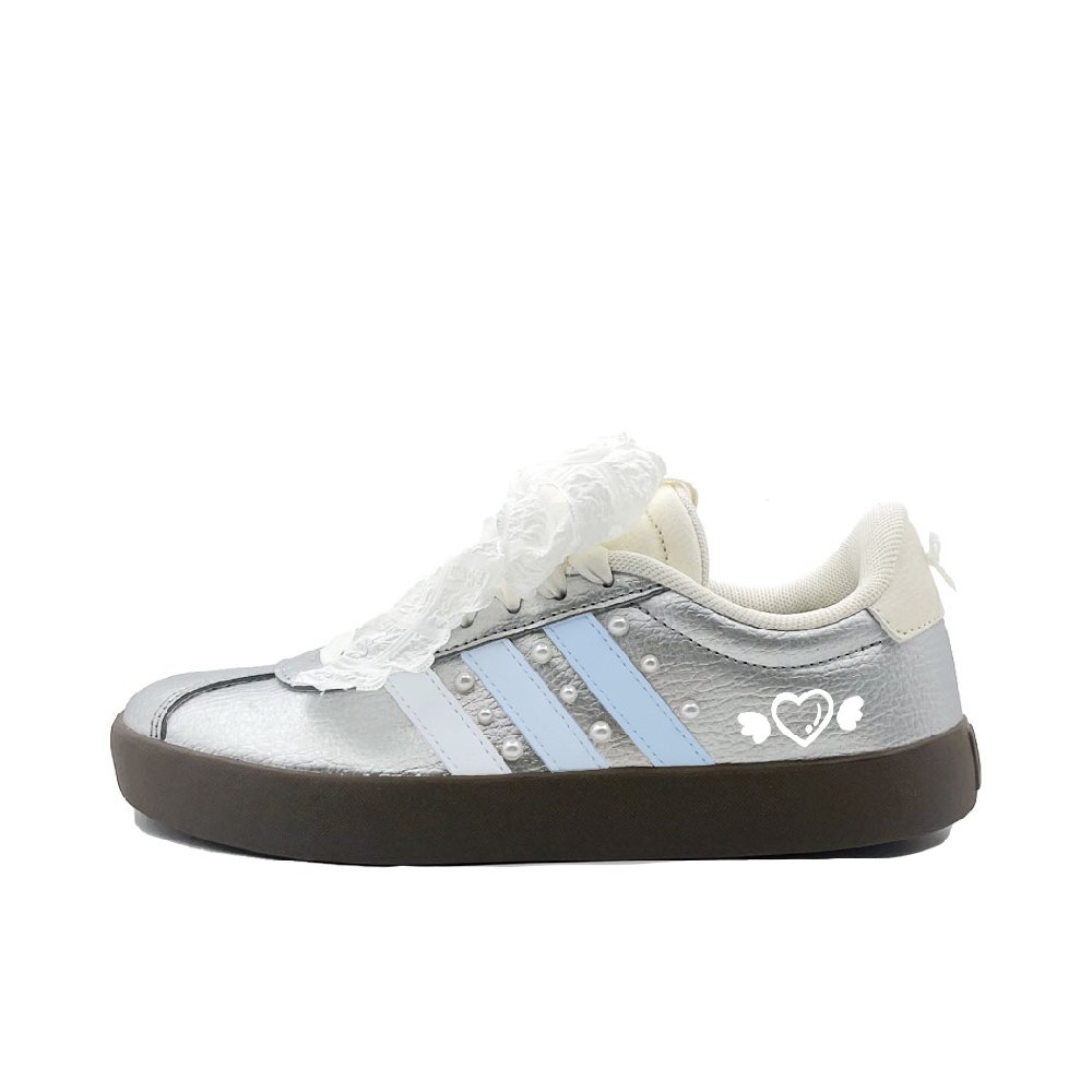 Adidas VL COURT 3.0 Abrasion Resistant Low Top Skateboard Shoes Unisex Silver