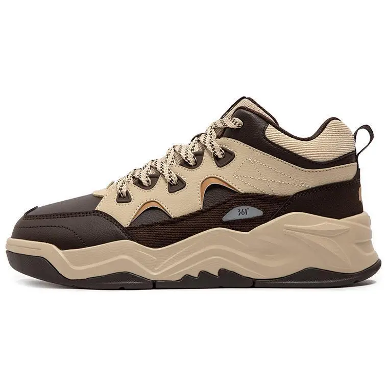 361° Warm And Wear-Resistant Mid-Top Skateboard Shoes Men's Beige Brown