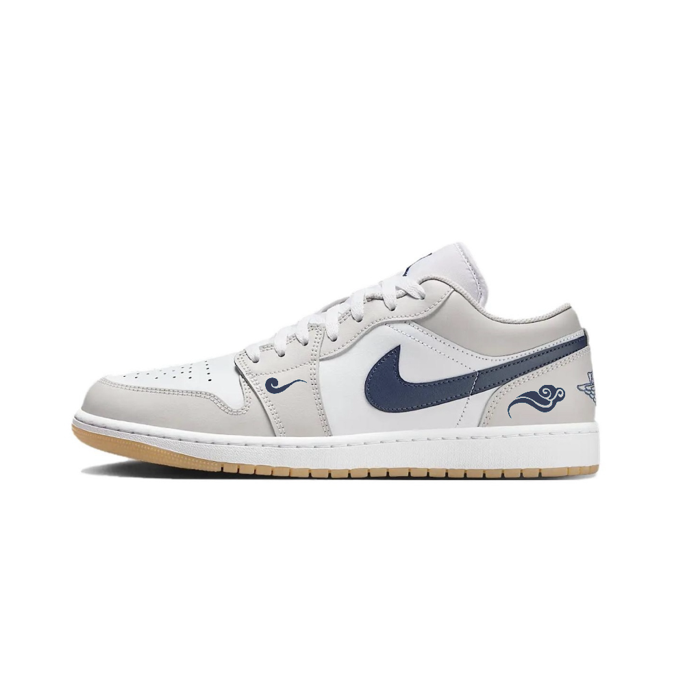 Jordan Air Jordan 1 Anti Slip Wear Resistant Low Top Vintage Basketball Shoes Unisex White Gray