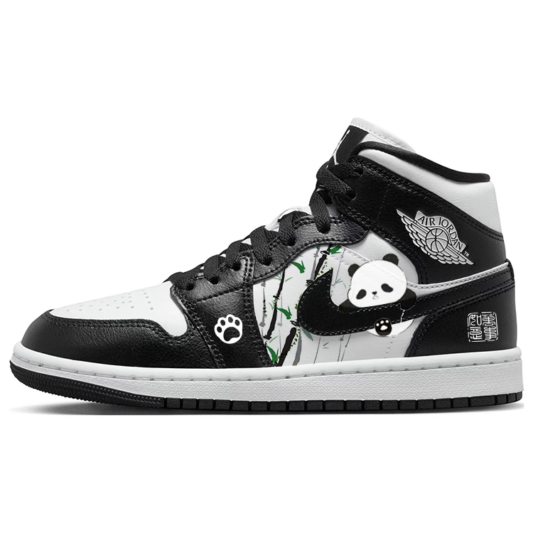 Jordan Air Jordan 1 Wear-Resistant Slip-Resistant Mid-Top Vintage Basketball Shoes Women's Black White