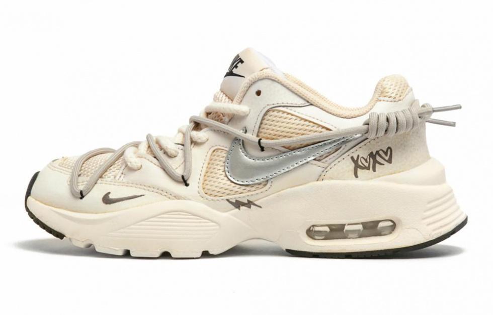 Nike Air Max Fusion Cushioning, Slip Resistant, And Abrasion Resistant Low Top Casual Running Shoes Women's Ecru Silver
