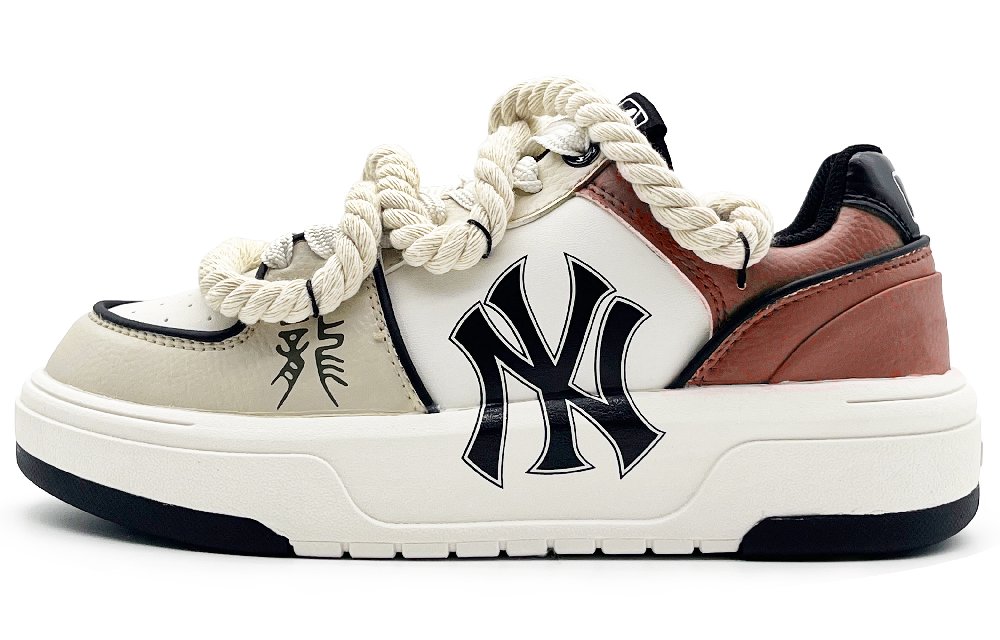 MLB Chunky Liner Wear-Resistant Height Increasing Low-Top Skateboard Shoes Unisex Beige White Red