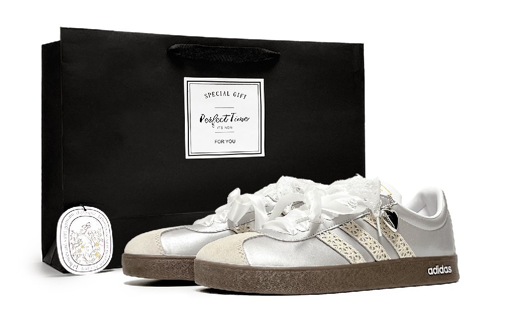 Adidas Vl Court Classic Steam Sweetheart Abrasion Resistant Low Top Skateboard Shoes Unisex Silver White