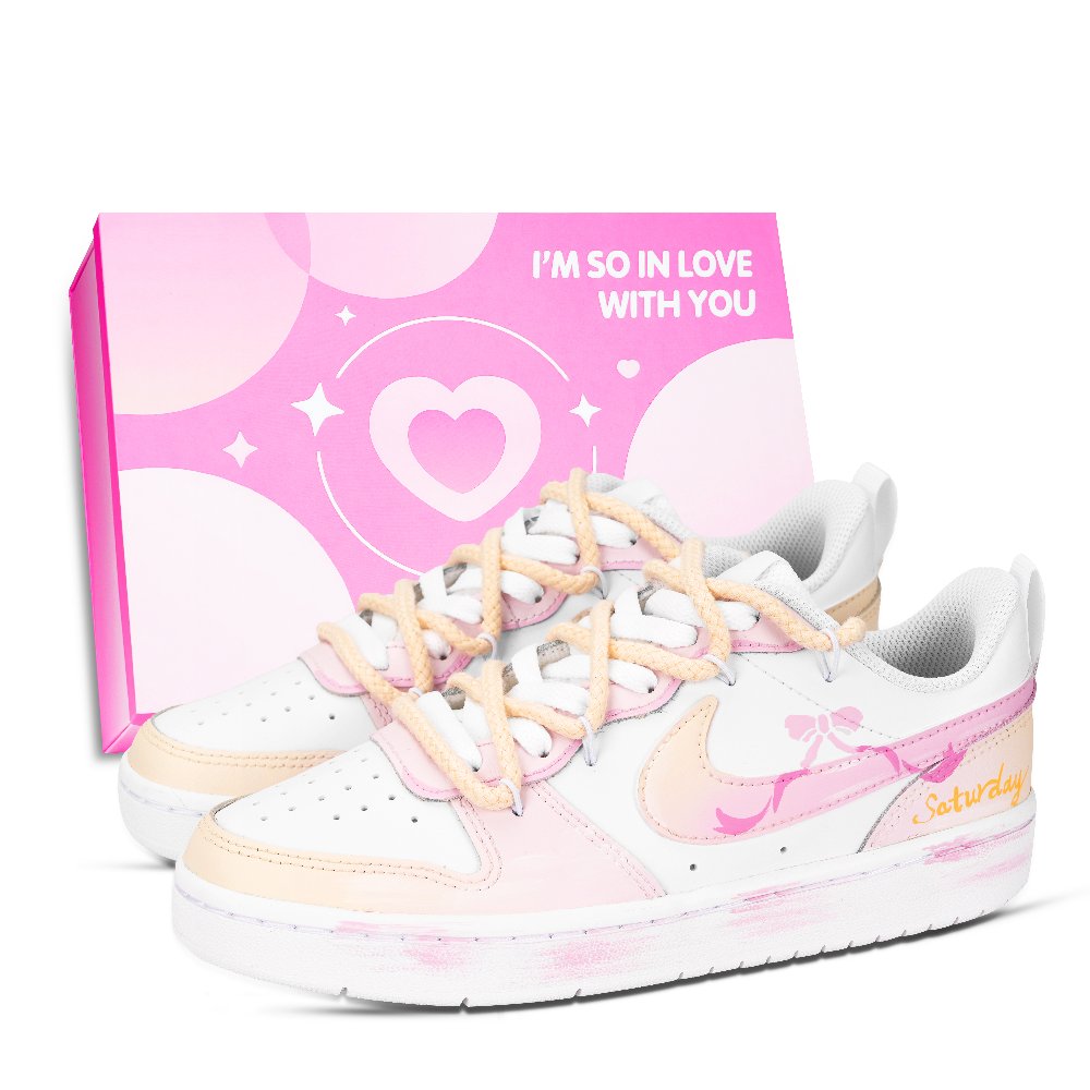 Nike Court Borough Dreamy Pastoral Abrasion Resistant Low Top Skateboard Shoes Unisex Yellow Pink White