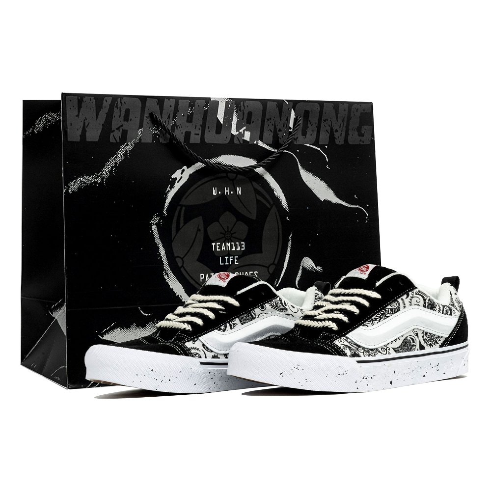 Vans Knu Skool Black And White Abrasion Resistant Low Top Skateboard Shoes Unisex Black White