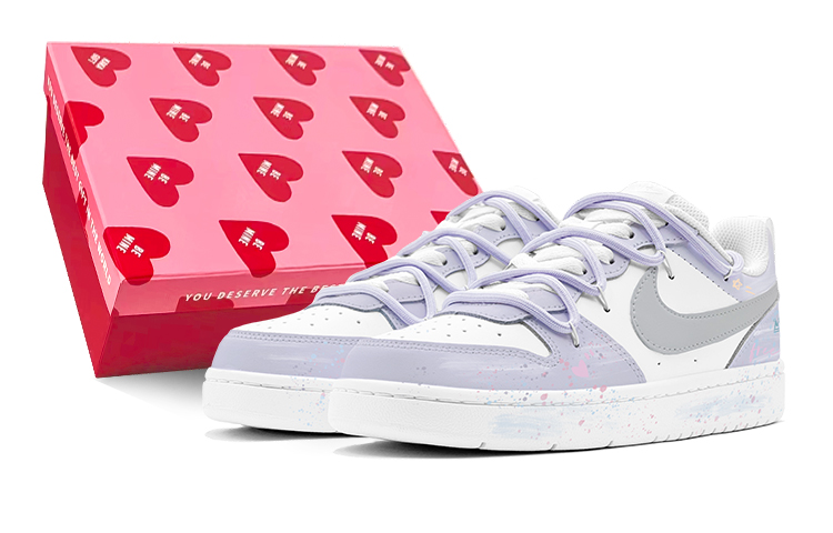 Nike Court Borough Low Top Skateboard Shoes GS White Purple