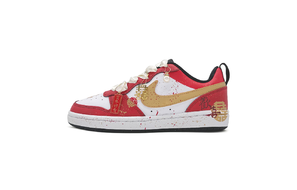 Nike Court Borough Anti-Slip Wear-Resistant Low-Top Skateboard Shoes Women's Gold Red