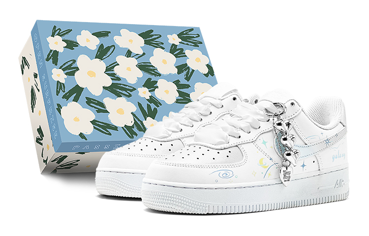 Nike Air Force 1 Anti-Slip Wear-Resistant Low-Top Skateboard Shoes Women's Blue Yellow
