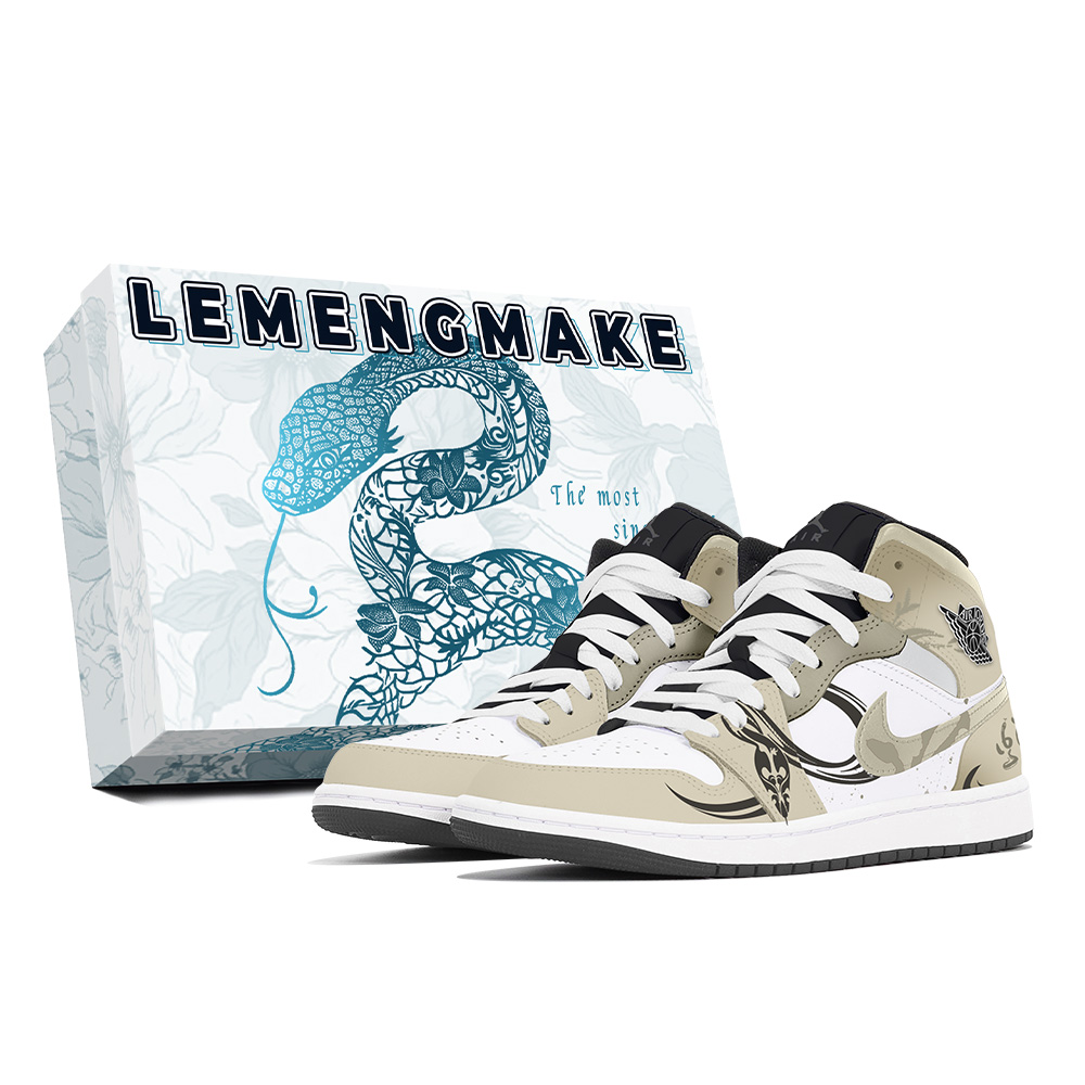 Jordan Air Jordan 1 Joy Lemon Abrasion-Resistant Mid-Top Vintage Basketball Shoes Unisex Khaki
