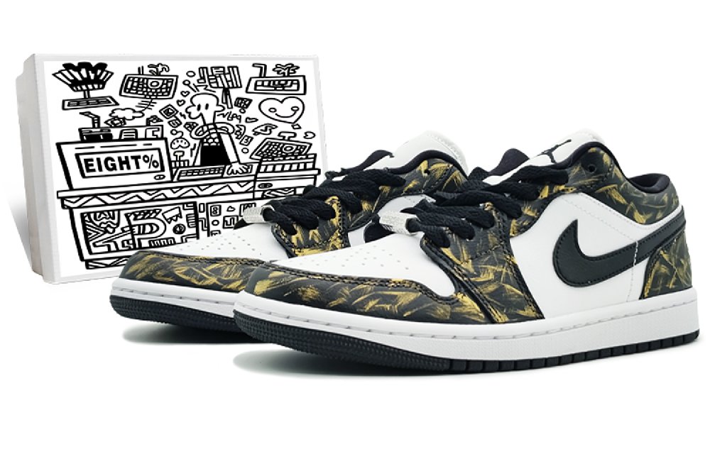 Jordan Air Jordan 1 Mid Low-Top Vintage Basketball Shoes Women's Black Gold