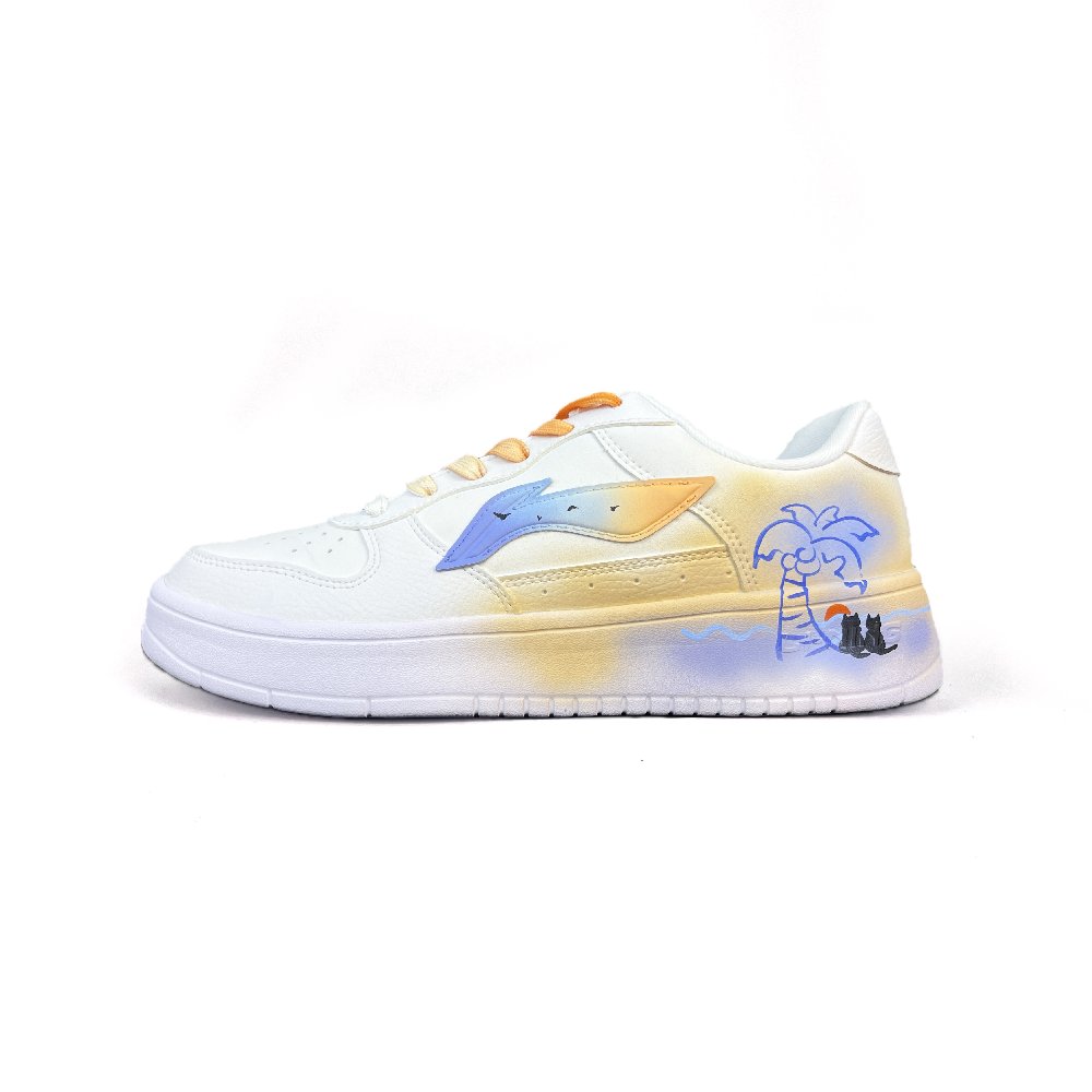 LiNing Pontoon Boats Slip-Resistant Height Increasing Low-Top Skateboard Shoes Men's White Blue Orange