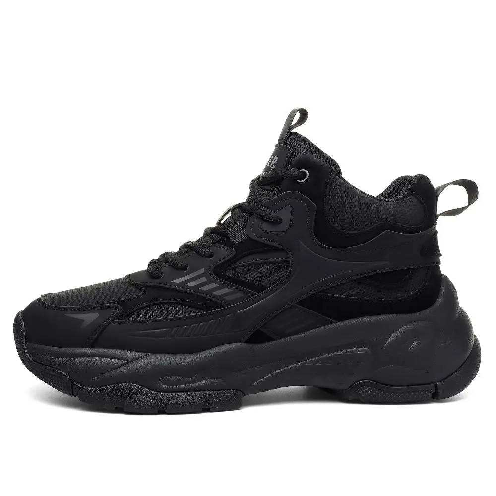 JEEP SPIRIT Abrasion Resistant, Waterproof, And Breathable Thermal Height Increasing High Top Outdoor Shoes Men's Black