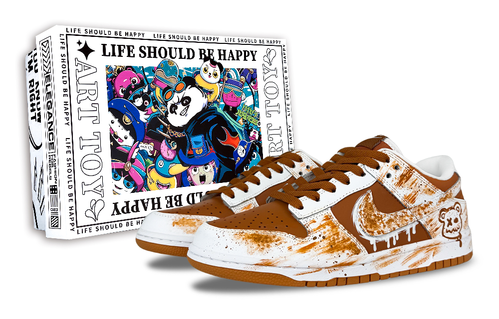 Nike Dunk Melar Bear, Trendy Toy, Box Abrasion Resistant Low Top Skateboard Shoes Unisex White Brown
