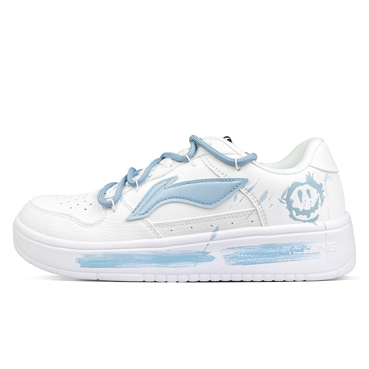 LiNing Pontoon Boats Anti-Slip Wear-Resistant Breathable Height Increasing Low-Top Skateboard Shoes Men's White Blue