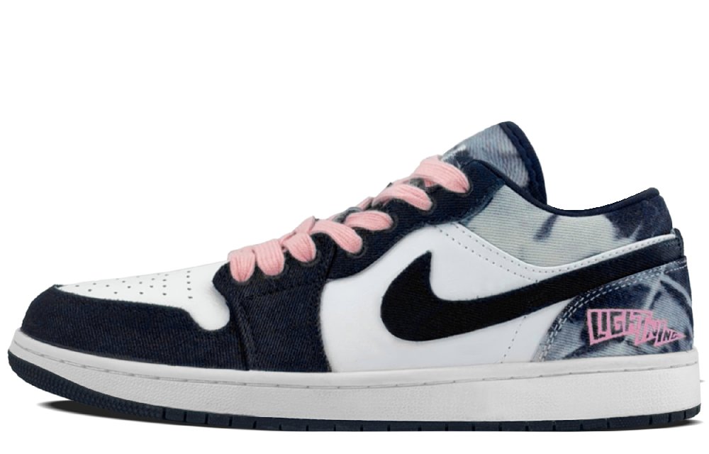 Jordan Air Jordan 1 Anti-Slip Wear-Resistant Low-Top Vintage Basketball Shoes Men's Blue Pink