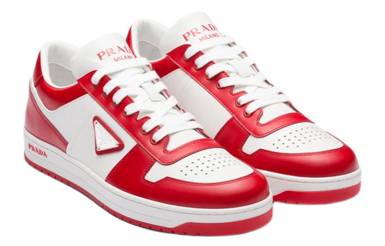 PRADA Downtown Leather Sneakers Red