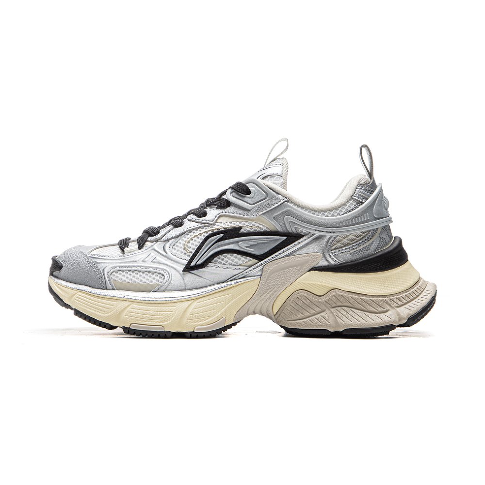 LiNing Star Shock Absorbers Slip Resistant, Abrasion Resistant, Breathable Low Top Chunky Sneakers Women's Silver White