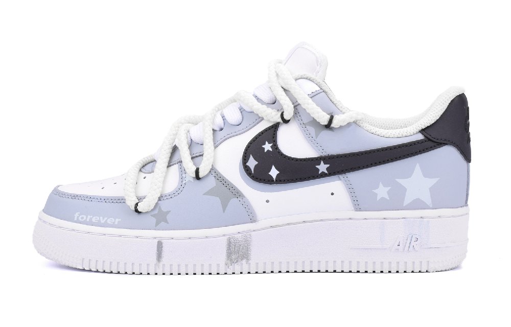 Nike Air Force 1 Low Stars Slip-Resistant Low-Top Skateboard Shoes Women's Gray Black White