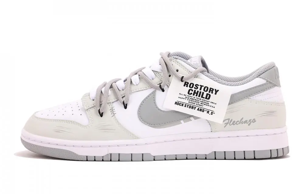 Nike Dunk Abrasion Resistant Low top Skateboard Shoes Unisex White Gray