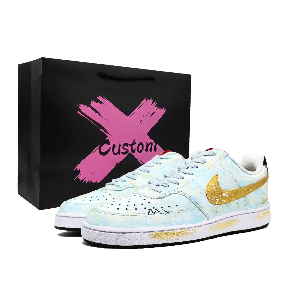 Nike Court Vision 1 Abrasion Resistant Low Top Skateboard Shoes Men's Blue Gold