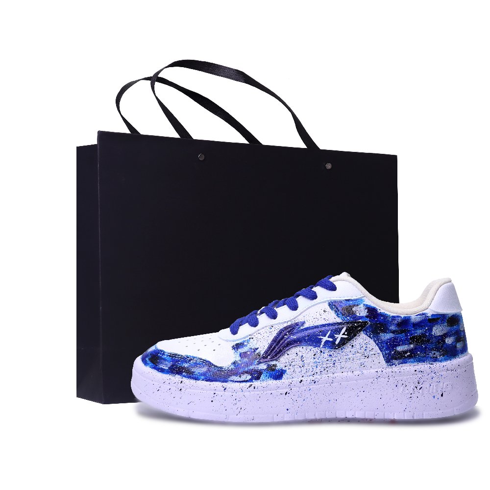 LiNing Pontoon Boats Abrasion Resistant, Lightweight, And Breathable Low Top Skateboard Shoes Unisex Blue White