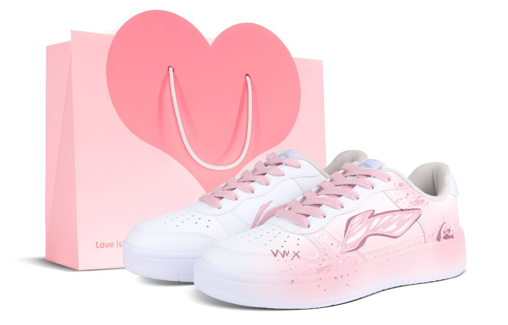 LiNing Pontoon Boats Slip-Resistant Lightweight Height Increasing Low-Top Skateboard Shoes Unisex Pink White