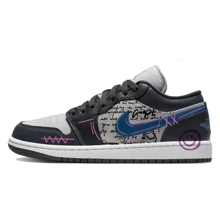 JORDAN Air JORDAN 1 Vintage Basketball Shoes Unisex Low Top Black/Gray/Blue/Pink
